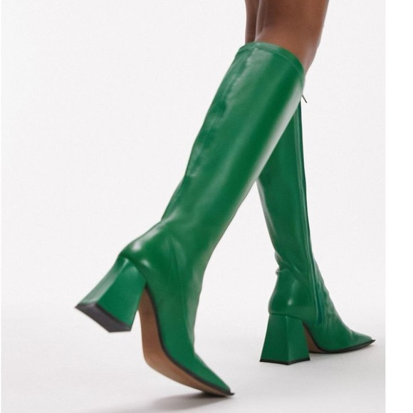 NWT Topshop leather knee high Kelly green boots - Picture 3 of 6